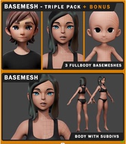 zbrush卡通风格化基础人体3D模型 男女性小孩女孩男孩角色Q版模型