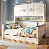 儿童衣柜床一体男孩省空间小户型多功能储物组合美式实木套房家具