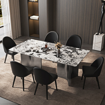卡得利大理石餐桌椅组合轻奢高端奢石餐桌大小户型威尼斯棕餐桌