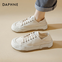 达芙妮一脚蹬帆布鞋女2024新款夏季女鞋透气白色板鞋子厚底小白鞋