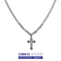 CHENXI 新款镶钻十字架吊坠项链男高级设计感ins小众女嘻哈潮男生
