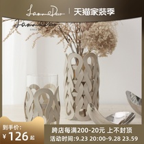 LamomeDeco皮质编织纹直筒玻璃花瓶客厅餐厅桌面装饰花器现代轻奢