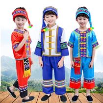 傣族儿童服装男童少数民族舞蹈服云南佤族葫芦丝小男孩表演出服饰