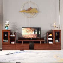 中式实木电视柜客厅现代简约地柜背景柜一体高低多功能伸缩影视柜