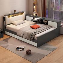 现代简约1米1.2米单人床小户型带灯高箱储物床家用榻榻米收纳床