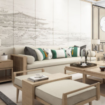 新中式实木沙发组合现代简约布艺原木色禅意客厅民宿酒店会所家具