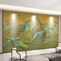 墙纸定制新中式电视背景墙壁纸千里江山客厅山水立体壁布墙布壁画