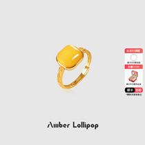 Amber Lollipop天然蜜蜡戒指女黄琥珀开口食指戒小众s925银戒指