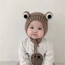0-3岁婴幼儿帽子青蛙冬季加绒加厚宝宝儿童毛线帽子针织保暖超萌