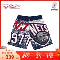 Mitchell Ness复古大logo篮球裤NBA篮网队杜兰特MN潮男篮球短裤
