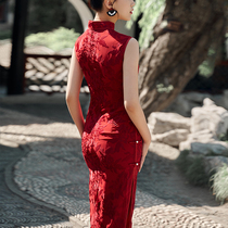 新中式无袖红色旗袍新娘敬酒服订婚日常可穿七分袖显白显瘦优雅