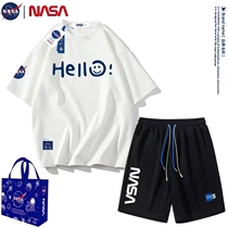 NASA 官方联名款短袖t恤套装夏季休闲宽松短裤男女款运动情侣装