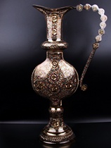 巴基斯坦铜器落地大扁壶大把壶新疆西域餐厅装饰铜壶摆件55cm高