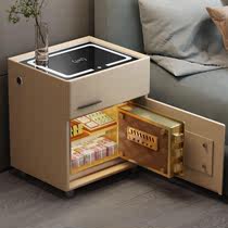 林氏木业智能床头柜保险柜一体简约现代无线充指纹锁实木卧室床边
