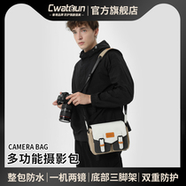 Cwatcun香港品牌单肩相机包男防水复古适用佳能R50微单ccd相机挎包女收纳包富士微单xt4xs20尼康轻便摄影包