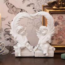 复古森林欧式白色可爱天使羽毛树脂书橱摆件家居装饰道具样板房装