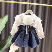 1-6岁女童时尚牛仔背带裙衬衫两件套装婴幼儿宝宝长袖上衣春秋款