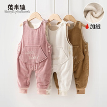 加绒背带裤婴儿0一1-2岁幼儿罩裤保暖护肚小童灯芯绒连体宝宝棉裤