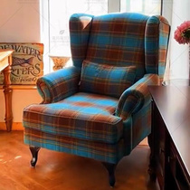 法式美式田园风布艺单人位高背沙发椅复古客厅卧室阳台老虎椅