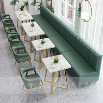 网红奶茶店桌椅餐厅咖啡厅靠墙卡座沙发烘焙甜品店<em>小吃店桌椅</em>组合