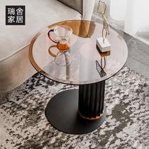 边几现代简约玻璃茶几茶色可移动沙发边几客厅意式创意飘窗小茶几