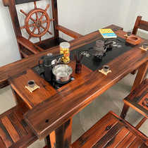 全老料老船木茶桌椅组合一桌五椅小茶台实木功夫泡茶桌茶几办公室