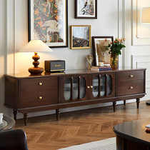 法式复古电视柜茶几组合全实木美式轻奢家具纯原木胡桃色客厅套房