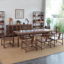 老榆木茶桌椅组合新中式茶桌茶室办公室茶桌马蹄桌茶台免漆木蜡油