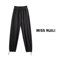 MISS RUILI定制 早春韩版纯色简约高腰运动抽绳束脚休闲裤A6657