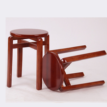实木圆凳家用餐桌中式仿古橡木椅子现代简约可叠放易收藏换鞋板凳