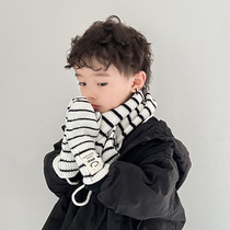 儿童围巾手套两件秋冬季保暖针织宝宝手套洋气条纹男女童围脖套装