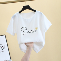 夏季新款韩版大码宽松卡通字母印花学生雪纺衫短袖t恤女半袖上衣