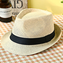 中老年帽子男士夏季英伦草帽新款纯色礼帽爸爸透气爵士凉帽绅士帽