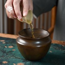 手工复古铜建水茶洗茶渣缸水盂茶盂带盖茶水缸水洗茶具功夫茶配件