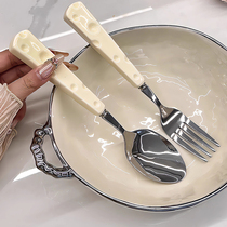 可爱高颜值勺子叉子304不锈钢家用吃饭甜品饭勺少女心餐具小汤勺