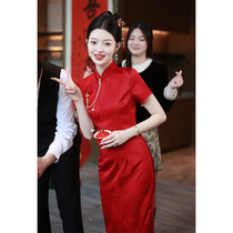 新中式旗袍敬酒服2024新款新娘红色裙子结婚嫁衣出阁宴订婚礼服裙