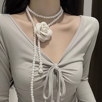 白色珍珠山茶花项链女春夏季花朵choker项圈颈带超仙系带长款配饰