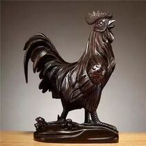 黑檀木雕红大公鸡摆件木质动物十二生肖鸡家居电视柜装饰品工艺品