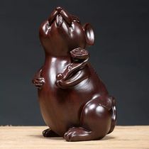 黑檀木雕老鼠摆件招财木质雕刻十二生肖金钱鼠家居客厅装饰工艺品