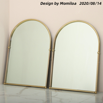 美景复古黄铜拱形智能浴室镜金色卫生间挂墙发光镜子法式梳妆台镜