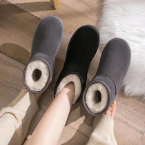 大东雪地靴女短筒2022新款冬季加绒加厚一脚蹬面包棉鞋防滑保暖靴