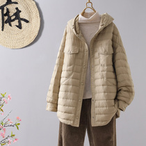 冬季新款韩版90白鸭绒中长款连帽轻薄羽绒服女士时尚宽松纯色外套