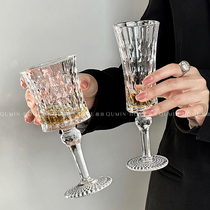 Qumin 欧式钻石高脚玻璃杯浮雕香槟杯洋酒杯红酒杯子高颜值甜酒杯