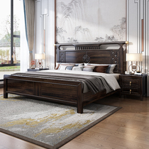 新中式乌金木全实木床现代家用卧室1.8米双人床简约1.5米箱框床