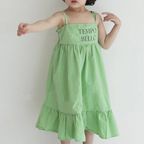 2020年夏装韩版童装新款 女童韩范时尚荷叶边吊带个性字母连衣裙2