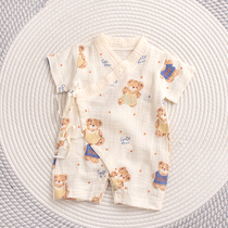 0—3个月宝宝夏季超薄款纱布短袖连体衣男孩女新生婴儿纯棉汉服