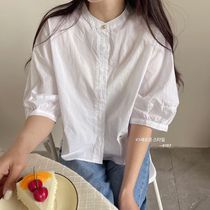 网红抖音同款爆款小香风法式白色短袖开衫女2024夏立领韩棉衬衫潮