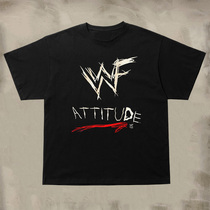 WWE摔角的A时代涂鸦字体印花圆领T恤宽松百搭纯棉短袖街头潮牌男
