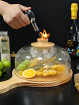 创意分子料理点心耐高温透明烟熏玻璃罩烟雾美食盖带把木质盘餐具
