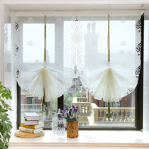 外贸提拉扇形窗帘免打孔安装魔术贴小窗户伸缩杆飘窗厨房窗帘成品
